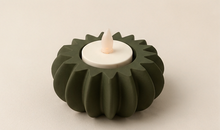 Groen 3D-geprint theelichthouder in pompoenvorm